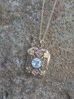 10k tri colored gold Art Deco c.1930's natural blue zircon estate filigree pendant necklace