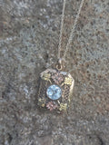 10k tri colored gold Art Deco c.1930's natural blue zircon estate filigree pendant necklace