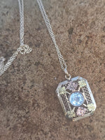 10k tri colored gold Art Deco c.1930's natural blue zircon estate filigree pendant necklace