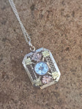 10k tri colored gold Art Deco c.1930's natural blue zircon estate filigree pendant necklace