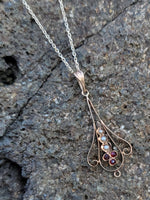 10k gold Victorian pearl & garnet necklace pendant lavaliere