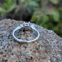 18k white gold emerald cut orange sapphire & diamond estate ring