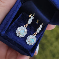 platinum & 18k gold two tone Edwardian - c.1920's opal & diamond dangle earrings