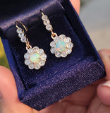 platinum & 18k gold two tone Edwardian - c.1920's opal & diamond dangle earrings