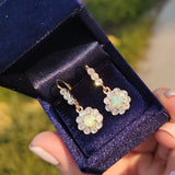 platinum & 18k gold two tone Edwardian - c.1920's opal & diamond dangle earrings