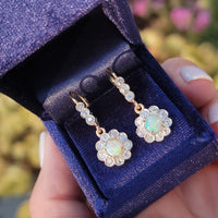 platinum & 18k gold two tone Edwardian - c.1920's opal & diamond dangle earrings