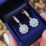 platinum & 18k gold two tone Edwardian - c.1920's opal & diamond dangle earrings