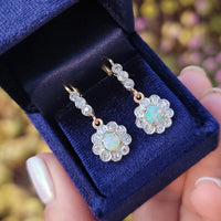 platinum & 18k gold two tone Edwardian - c.1920's opal & diamond dangle earrings