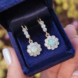 platinum & 18k gold two tone Edwardian - c.1920's opal & diamond dangle earrings