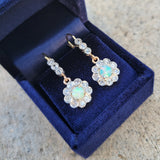 platinum & 18k gold two tone Edwardian - c.1920's opal & diamond dangle earrings