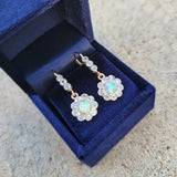 platinum & 18k gold two tone Edwardian - c.1920's opal & diamond dangle earrings