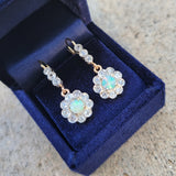 platinum & 18k gold two tone Edwardian - c.1920's opal & diamond dangle earrings