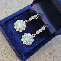 platinum & 18k gold two tone Edwardian - c.1920's opal & diamond dangle earrings