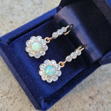 platinum & 18k gold two tone Edwardian - c.1920's opal & diamond dangle earrings