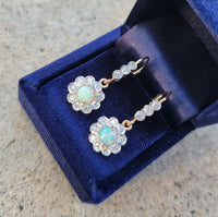 platinum & 18k gold two tone Edwardian - c.1920's opal & diamond dangle earrings