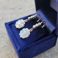 platinum & 18k gold two tone Edwardian - c.1920's opal & diamond dangle earrings