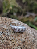 14k gold white gold c.1920's filigree 3 diamond ring - apx .10ct tw