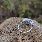 14k gold white gold c.1920's filigree 3 diamond ring - apx .10ct tw