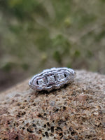 14k gold white gold c.1920's filigree 3 diamond ring - apx .10ct tw