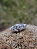 14k gold white gold c.1920's filigree 3 diamond ring - apx .10ct tw