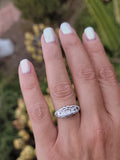 14k gold white gold c.1920's filigree 3 diamond ring - apx .10ct tw