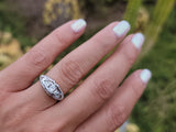 14k gold white gold c.1920's filigree 3 diamond ring - apx .10ct tw