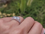 14k gold white gold c.1920's filigree 3 diamond ring - apx .10ct tw