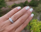 14k gold white gold c.1920's filigree 3 diamond ring - apx .10ct tw
