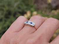 14k gold two tone Deco estate Sapphire & Diamond Ring Band