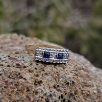 14k gold two tone Deco estate Sapphire & Diamond Ring Band
