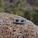 14k gold two tone Deco estate Sapphire & Diamond Ring Band