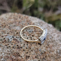 14k gold two tone Deco estate Sapphire & Diamond Ring Band
