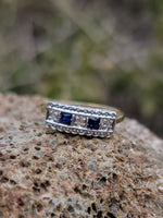 14k gold two tone Deco estate Sapphire & Diamond Ring Band