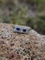 14k gold two tone Deco estate Sapphire & Diamond Ring Band