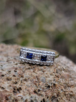 14k gold two tone Deco estate Sapphire & Diamond Ring Band