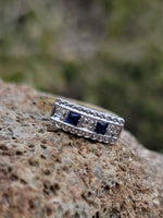 14k gold two tone Deco estate Sapphire & Diamond Ring Band