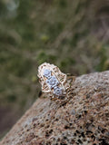 14k gold two diamond Art Deco c1930's filigree glove shield ring