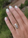 14k gold two diamond Art Deco c1930's filigree glove shield ring