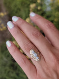 14k gold two diamond Art Deco c1930's filigree glove shield ring