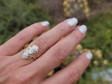 14k gold two diamond Art Deco c1930's filigree glove shield ring