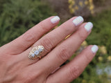 14k gold two diamond Art Deco c1930's filigree glove shield ring