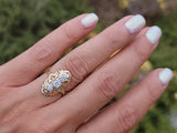 14k gold two diamond Art Deco c1930's filigree glove shield ring
