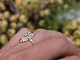 14k gold two diamond Art Deco c1930's filigree glove shield ring