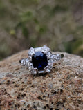 platinum Art Deco estate blue sapphire & diamond ring - Burma - unheated