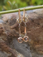 18k gold two tone Deco diamond dangle earrings