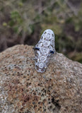 18k white gold diamond & sapphire estate Art Deco c.20-30's filigree glove shield ring