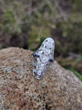 18k white gold diamond & sapphire estate Art Deco c.20-30's filigree glove shield ring