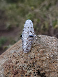 18k white gold diamond & sapphire estate Art Deco c.20-30's filigree glove shield ring