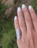 18k white gold diamond & sapphire estate Art Deco c.20-30's filigree glove shield ring