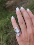 18k white gold diamond & sapphire estate Art Deco c.20-30's filigree glove shield ring